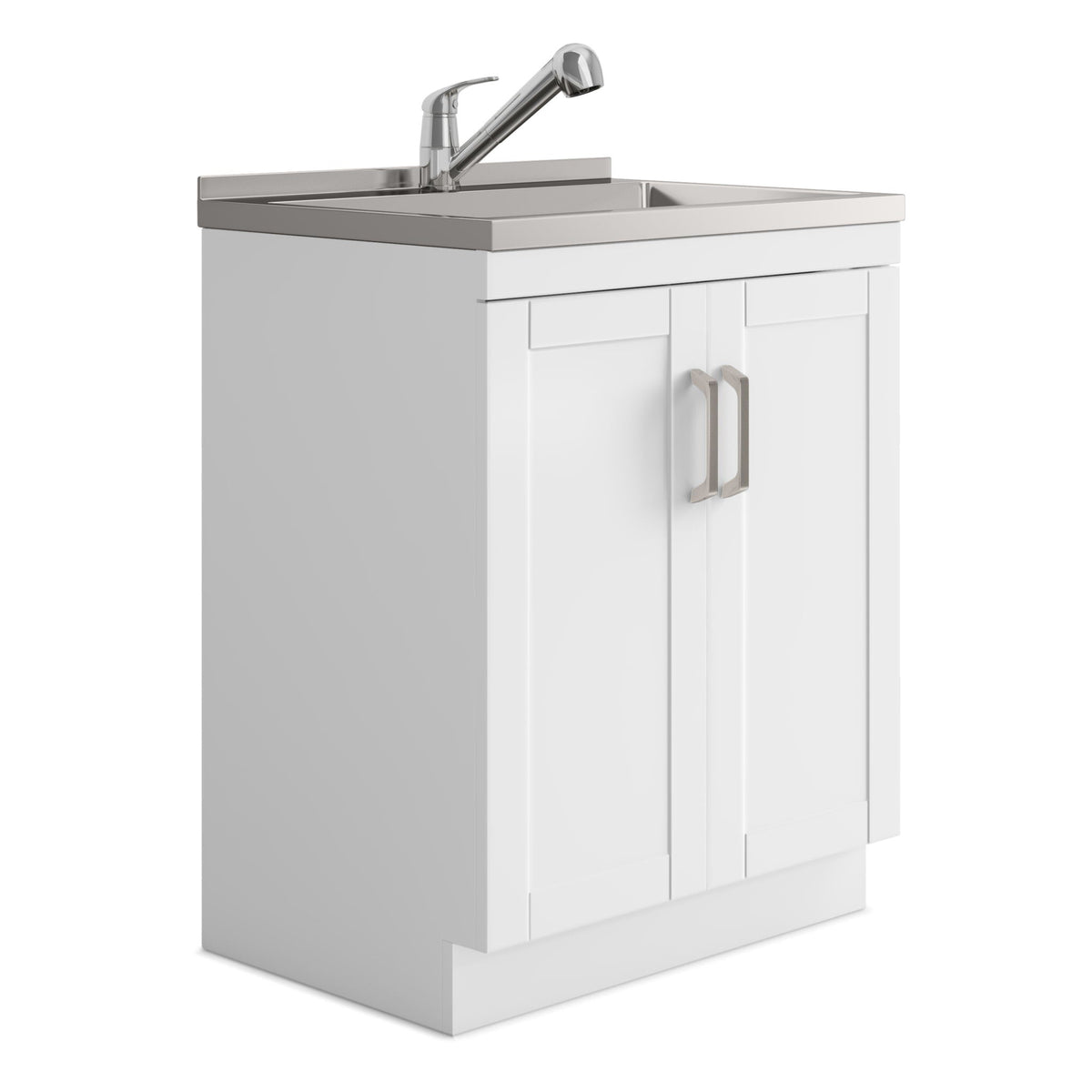 White laundry cabinet vanity with stainless steel sink and chrome faucet by HouseOfZazla on Tampa Home & Garden Store