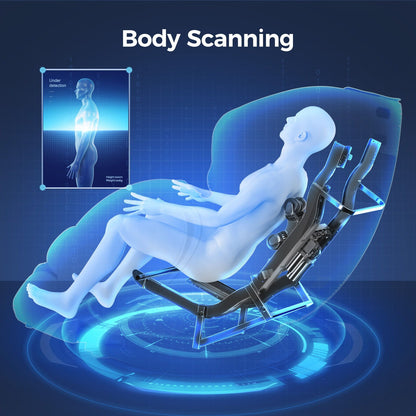 Bosscare 3D Zero Gravity Massage Chair, app-controlled shiatsu recliner, holographic illustration on Tampa Home & Garden Store