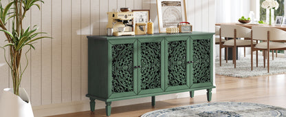60' Antique Buffet Cabinet with Floral Carvings green finish ornate lattice doors HouseOfZazla on Tampa Home & Garden Store