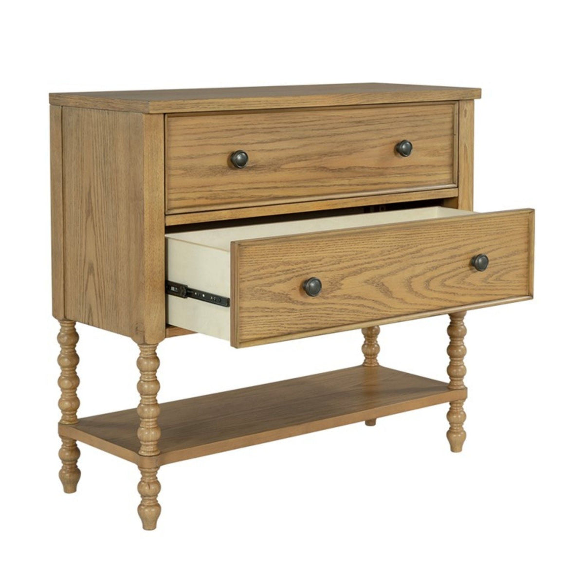 2 Drawer Accent Chest natural wood finish with turned legs and two drawers on Tampa Home & Garden Store