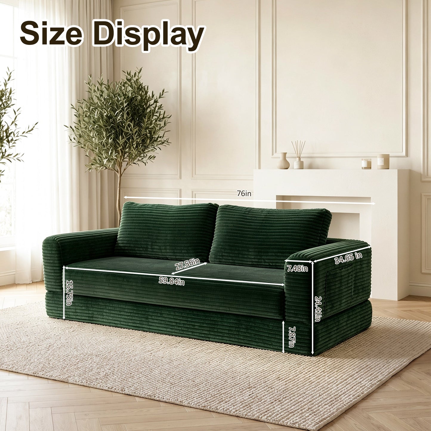 76 Inch Plush Convertible Futon and Sofa Bed