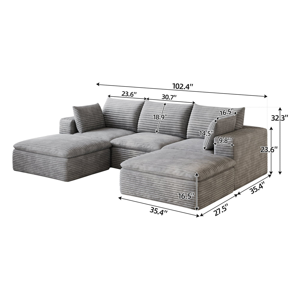 Grey Modular Cloud Sofa With Corduroy Cushions
