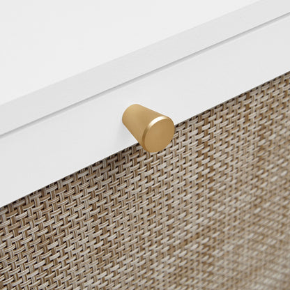 Shoe cabinet HouseOfZazla Modern Rattan 3-Door with white top and gold knob on Tampa Home & Garden Store