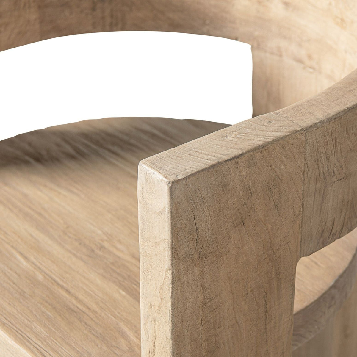 Accent Curved Dining Chair with Sculptural Frame in light brown wood, close-up arm detail on Tampa Home & Garden Store