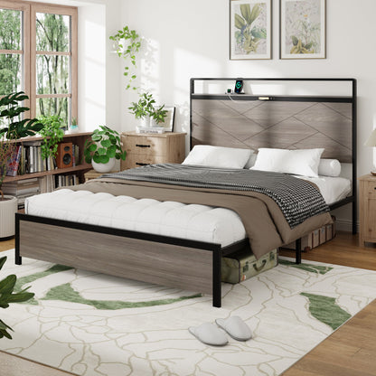 Antique Platform Bed Frame and Led Headboard