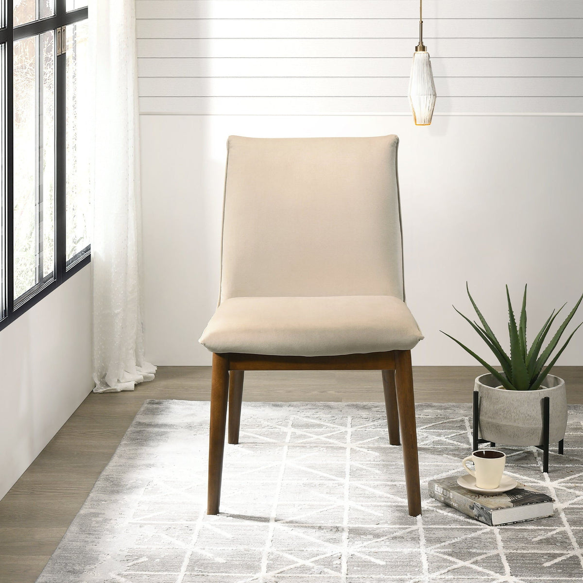 Monza Contemporary Dining Chair with solid wood frame in beige upholstery on Tampa Home & Garden Store
