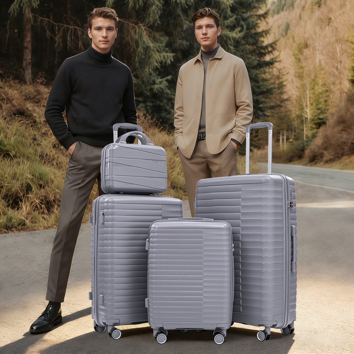 4-Piece PP Spinner Wheel Luggage Set light gray with cosmetic case and rolling suitcases on Tampa Home & Garden Store