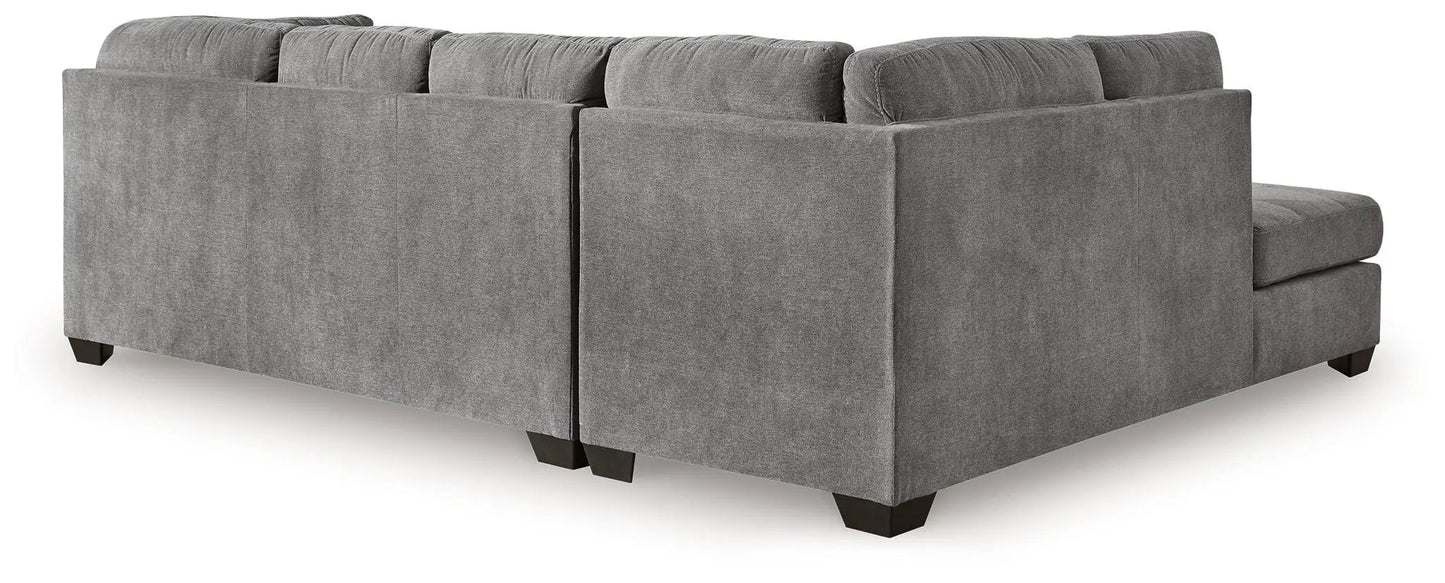 Marleton - Sectional gray fabric stationary sofa with back cushions and dark wood feet on Tampa Home & Garden Store