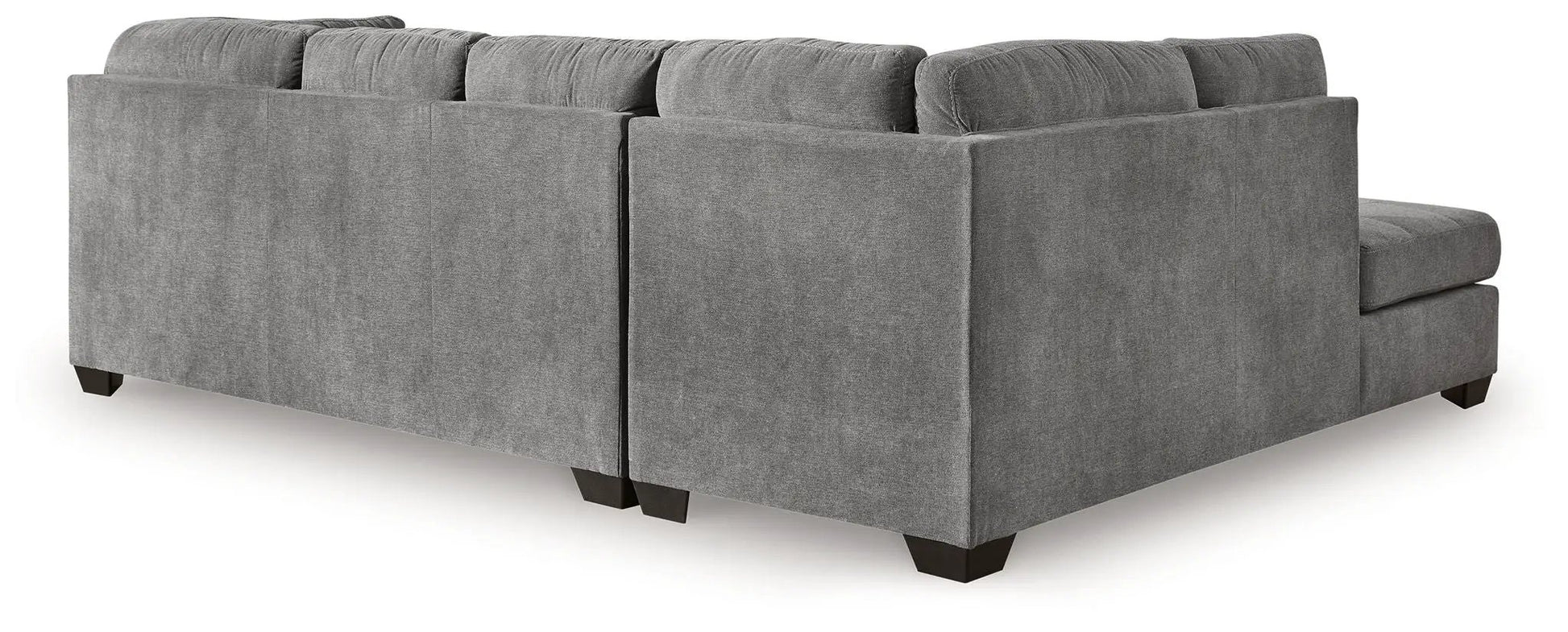 Marleton - Sectional gray fabric stationary sofa with back cushions and dark wood feet on Tampa Home & Garden Store