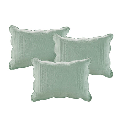 Three seafoam green pillows with scalloped edges and quilted pattern by HouseOfZazla on Tampa Home & Garden Store