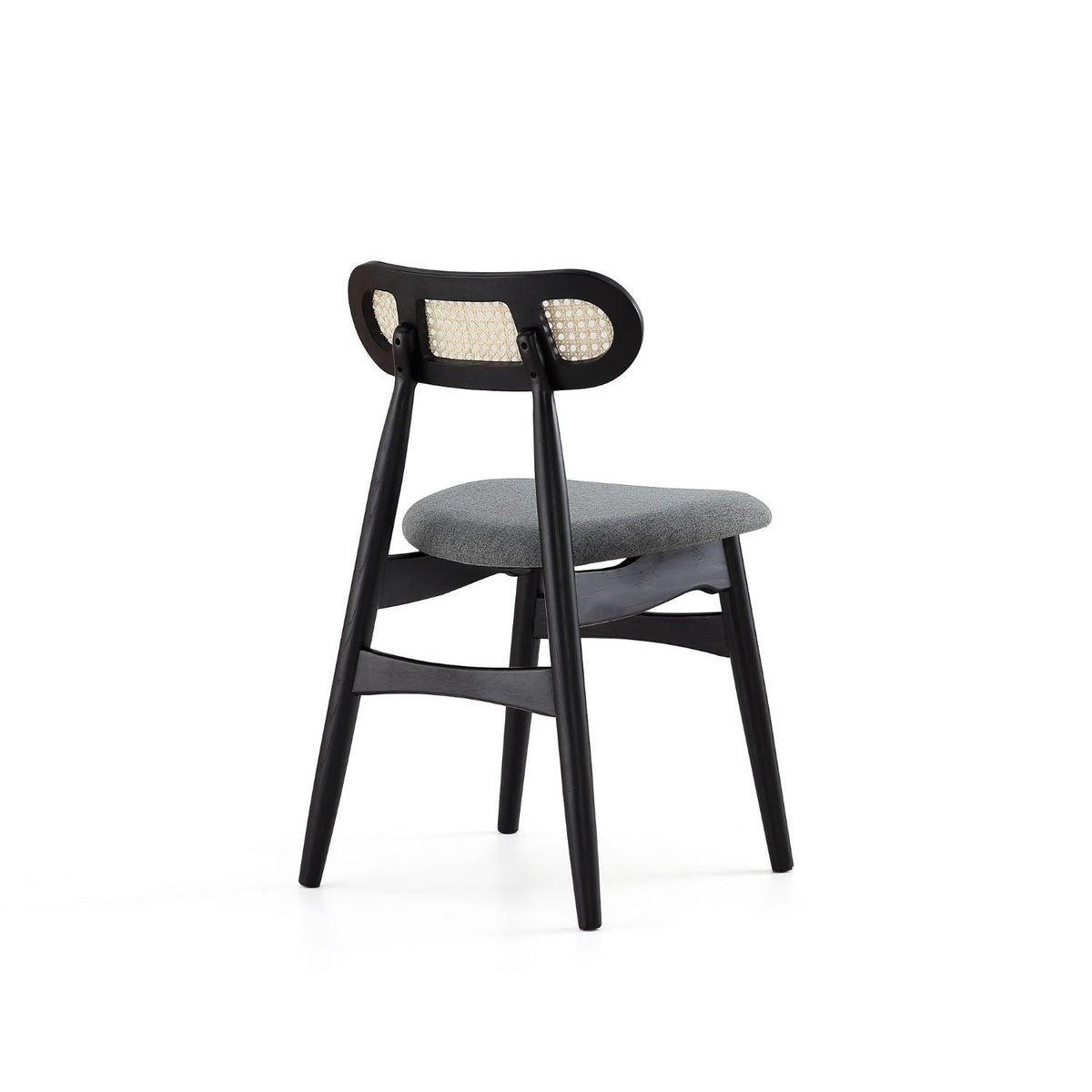 Dining chair with cane backrest, black frame and grey upholstered seat HouseOfZazla on Tampa Home & Garden Store