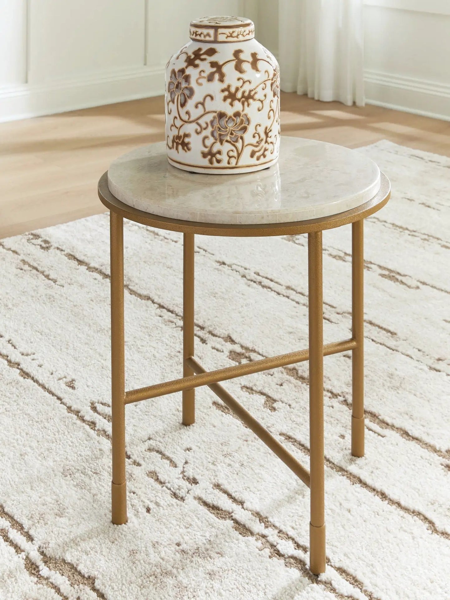 Alben Round Table with Marble Top in Goldtone