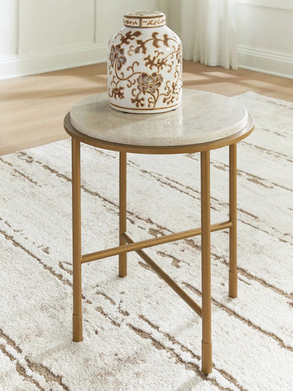 Alben Round Table with Marble Top in Goldtone