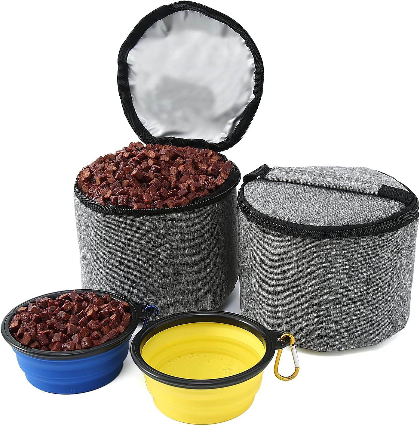 Dog travel bag set grey with 2 food containers and 2 collapsible bowls Max Rex Collection on Tampa Home & Garden Store
