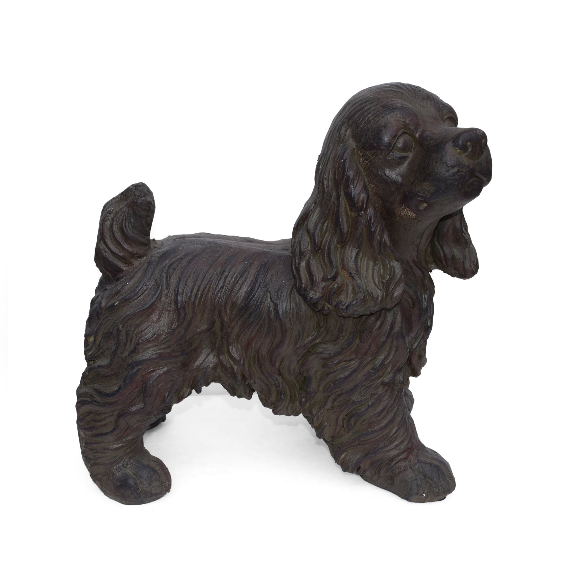 Josie Dog Cast Stone Garden Statue, dark brown retriever with detailed fur, HouseOfZazla on Tampa Home & Garden Store