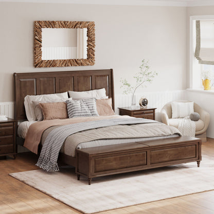 Modern Sleigh Bed with Tall Headboard and Bench