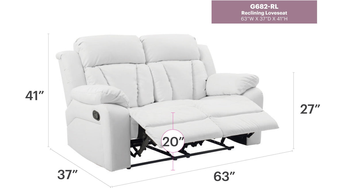Cozy padded reclining loveseat by HouseOfZazla in white upholstery, sturdy frame on Tampa Home & Garden Store