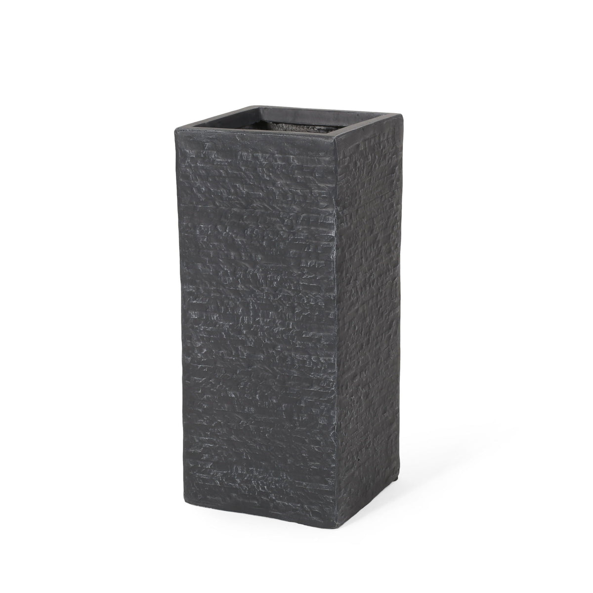 Modern Outdoor Planter by HouseOfZazla, tall rectangular charcoal stone-textured planter on Tampa Home & Garden Store