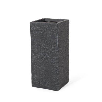 Modern Outdoor Planter by HouseOfZazla, tall rectangular charcoal stone-textured planter on Tampa Home & Garden Store