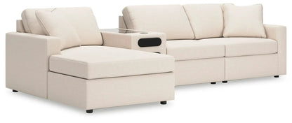 Modmax Oyster stationary sectional with left chaise in beige fabric and glass-top console on Tampa Home & Garden Store
