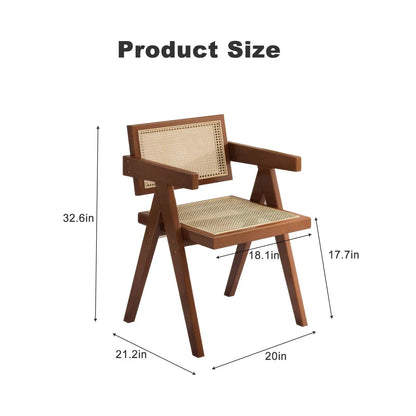 Mid-century walnut wood dining chair with woven rattan back and seat, armrests on Tampa Home & Garden Store