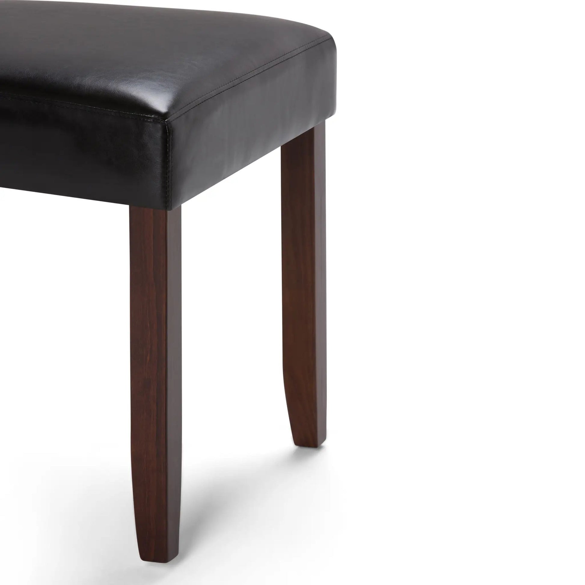 Acadian upholstered Parson dining chairs set of 2 in black faux leather with dark wood legs on Tampa Home & Garden Store