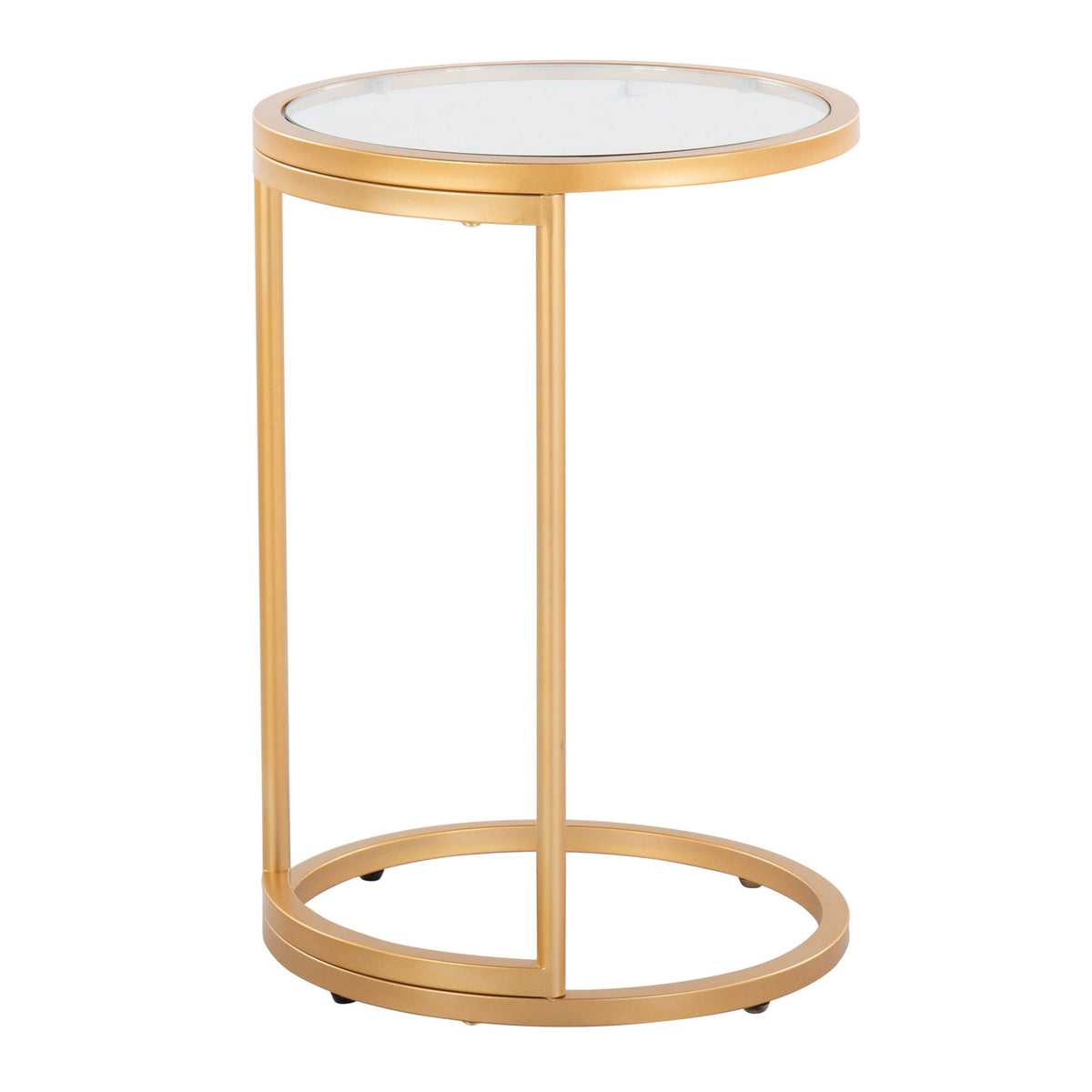 Round end table in gold finish with tempered glass top and circular base by HouseOfZazla on Tampa Home & Garden Store