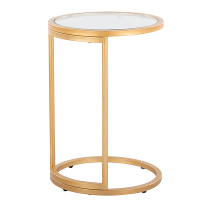Round end table in gold finish with tempered glass top and circular base by HouseOfZazla on Tampa Home & Garden Store