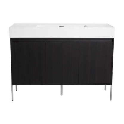 Freestanding vanity with resin sink, dark wood storage cabinet, slim metal legs HouseOfZazla on Tampa Home & Garden Store