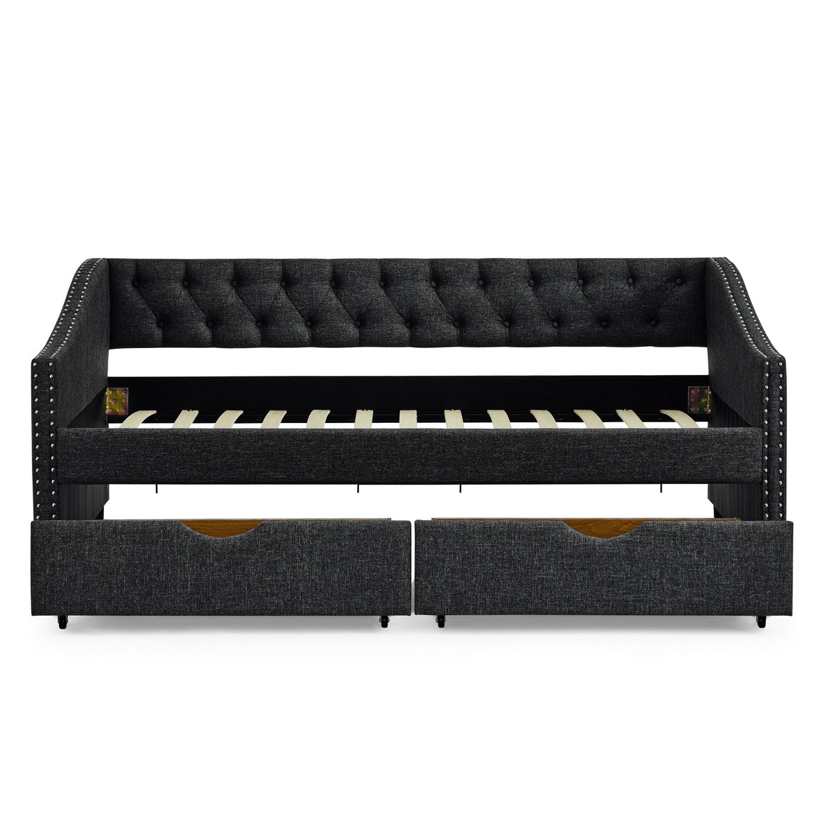 Upholstered Tufted Daybed with Storage Drawers