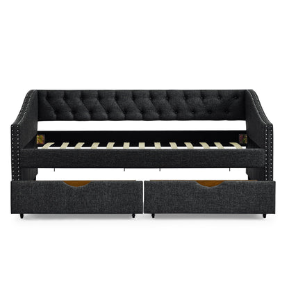 Upholstered Tufted Daybed with Storage Drawers