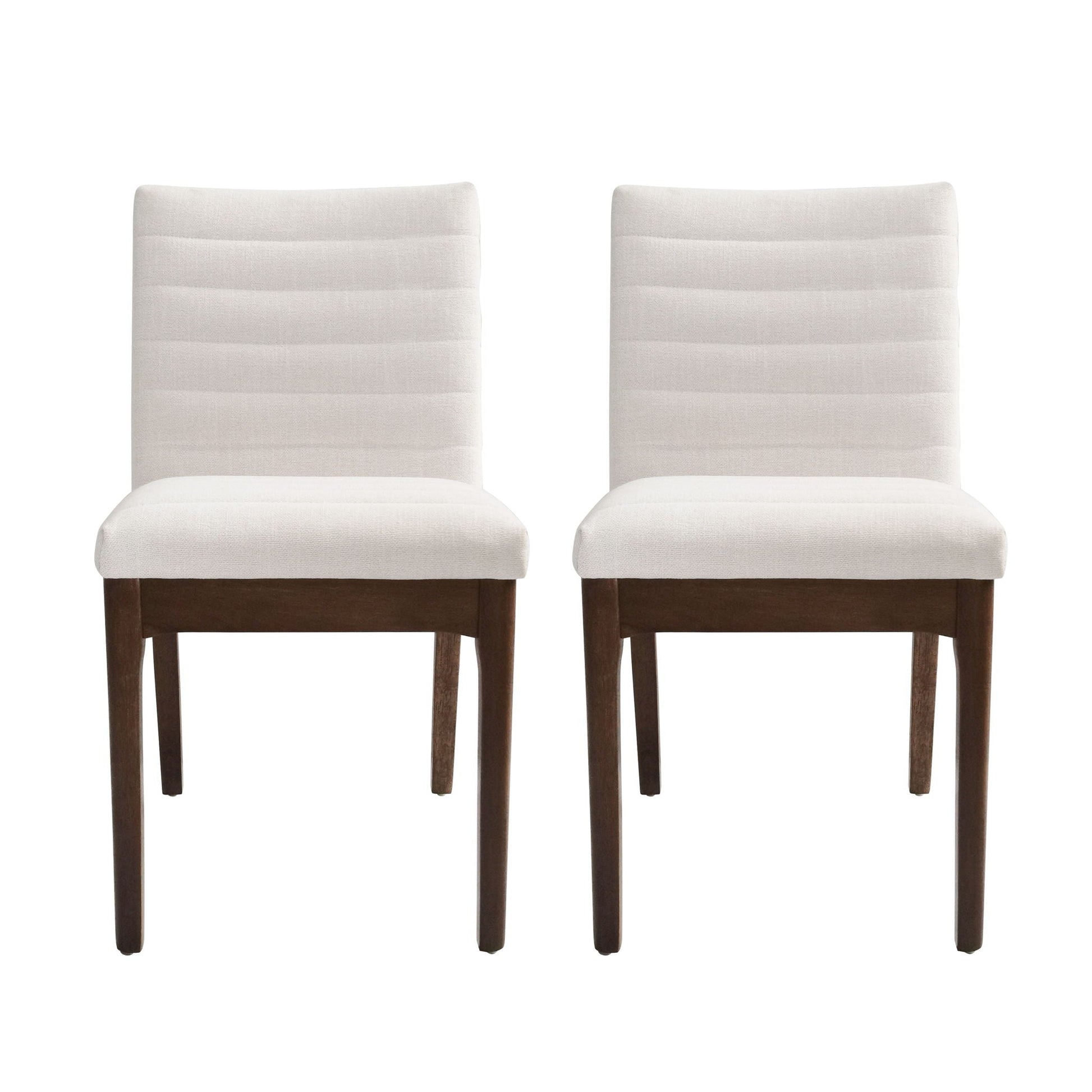 Upholstered dining chairs set of 2 in cream striped fabric with dark wood legs on Tampa Home & Garden Store