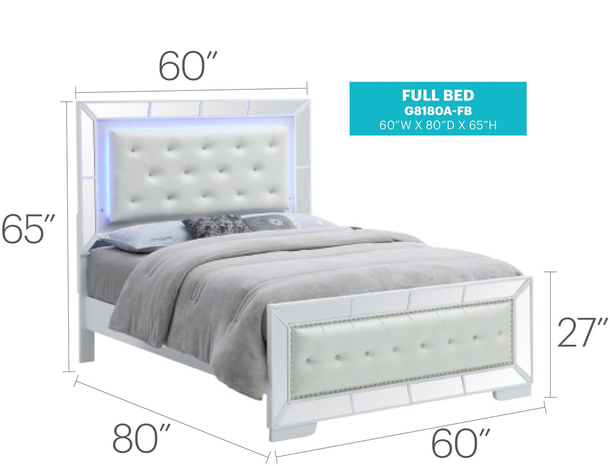 Elegant Modern Contemporary Bed by HouseOfZazla, tufted white headboard with mirrored accents on Tampa Home & Garden Store