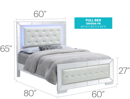 Elegant Modern Contemporary Bed by HouseOfZazla, tufted white headboard with mirrored accents on Tampa Home & Garden Store