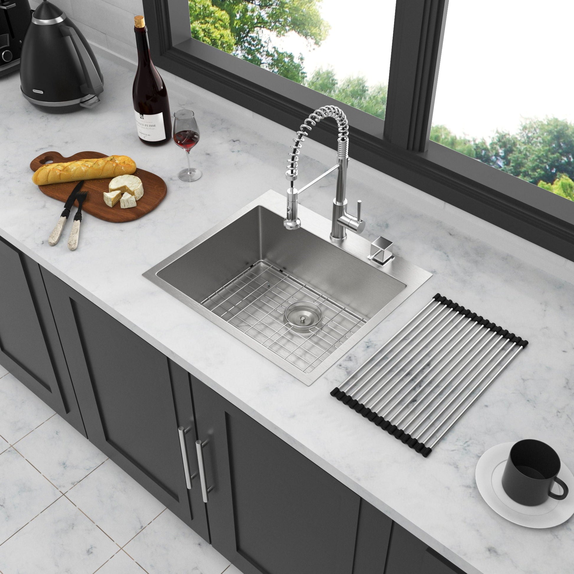 Drop In Kitchen Sink 16G Stainless Steel, single-bowl topmount by HouseOfZazla with rack on Tampa Home & Garden Store