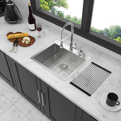 Drop In Kitchen Sink 16G Stainless Steel, single-bowl topmount by HouseOfZazla with rack on Tampa Home & Garden Store