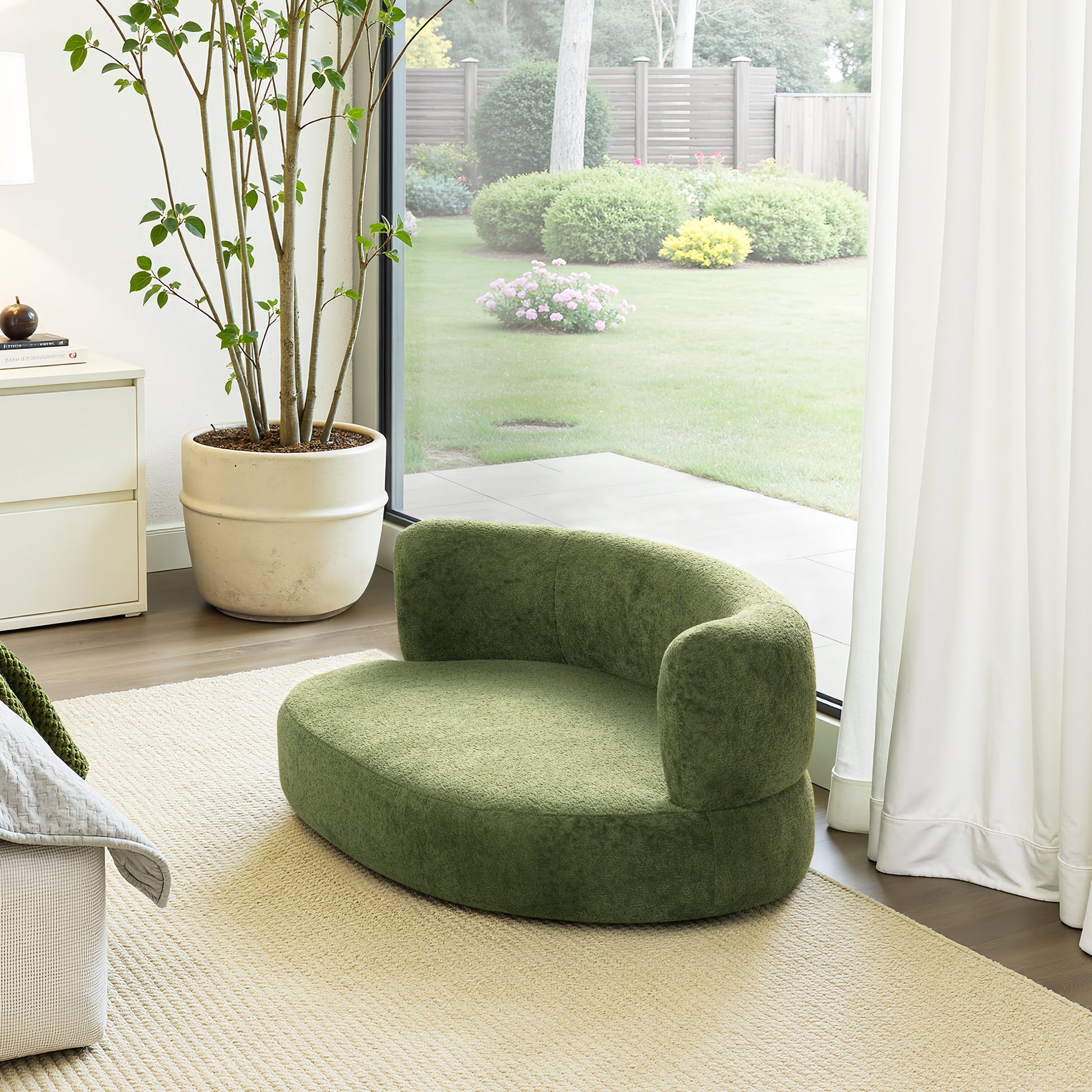 Pet bed Shep 36' curved dog sofa bed moss green fleeced teddy by HouseOfZazla in living room on Tampa Home & Garden Store