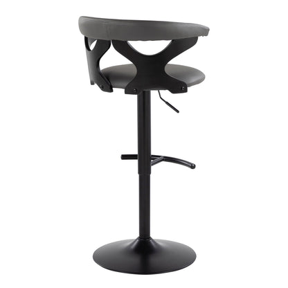 Contemporary adjustable barstool with swivel, gray upholstery and rounded T-footrest on Tampa Home & Garden Store