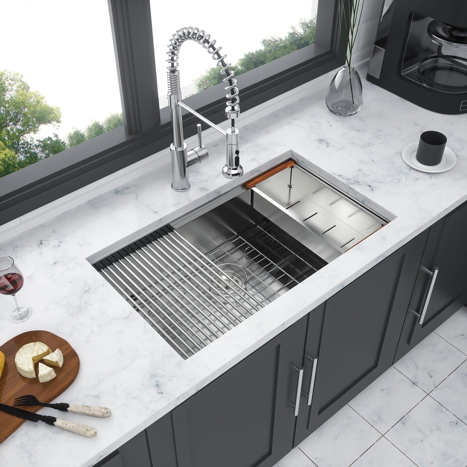 Single bowl undermount workstation sink with accessories stainless steel spring pulldown faucet on Tampa Home & Garden Store