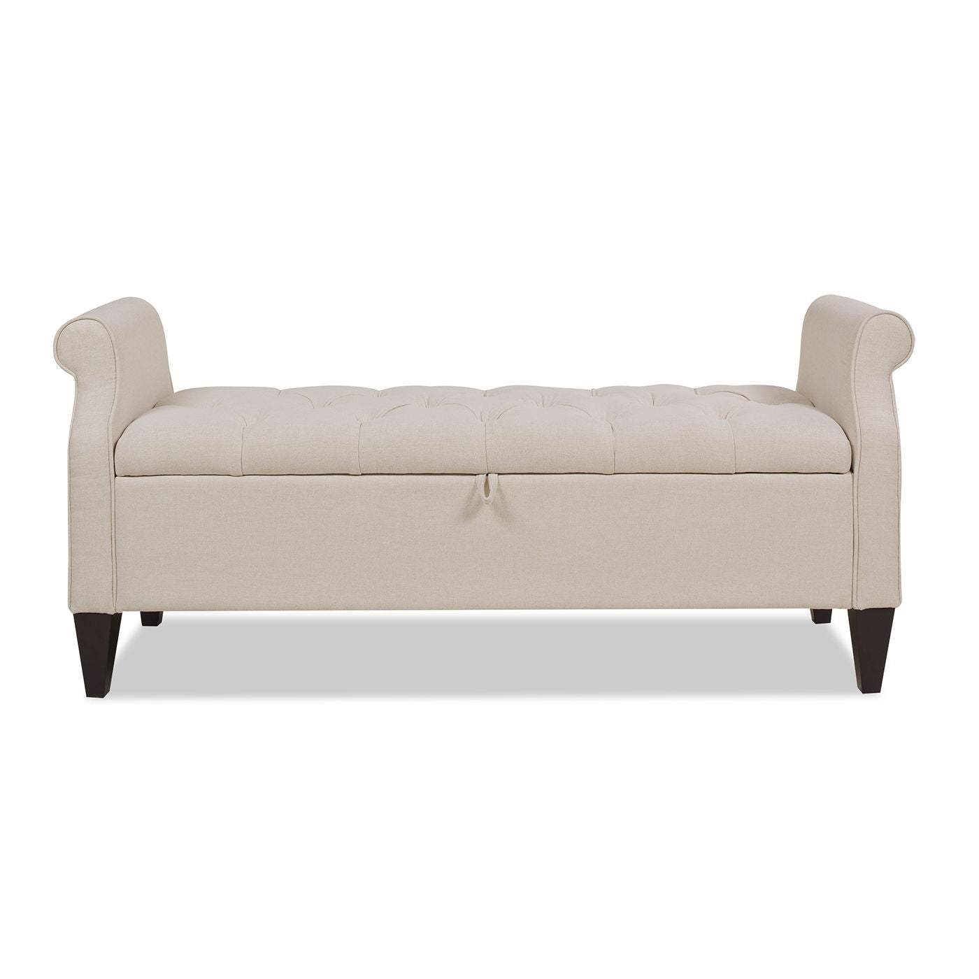 Jacqueline Tufted Roll Arm Storage Bench beige fabric with storage by HouseOfZazla on Tampa Home & Garden Store