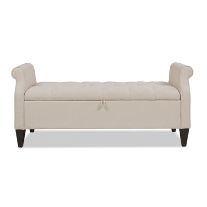Jacqueline Tufted Roll Arm Storage Bench beige fabric with storage by HouseOfZazla on Tampa Home & Garden Store