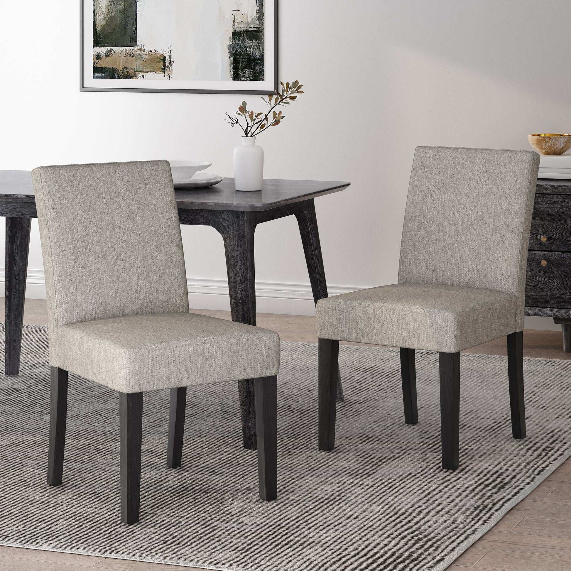 Contemporary dining chair HouseOfZazla, upholstered light gray fabric with dark tapered legs on Tampa Home & Garden Store