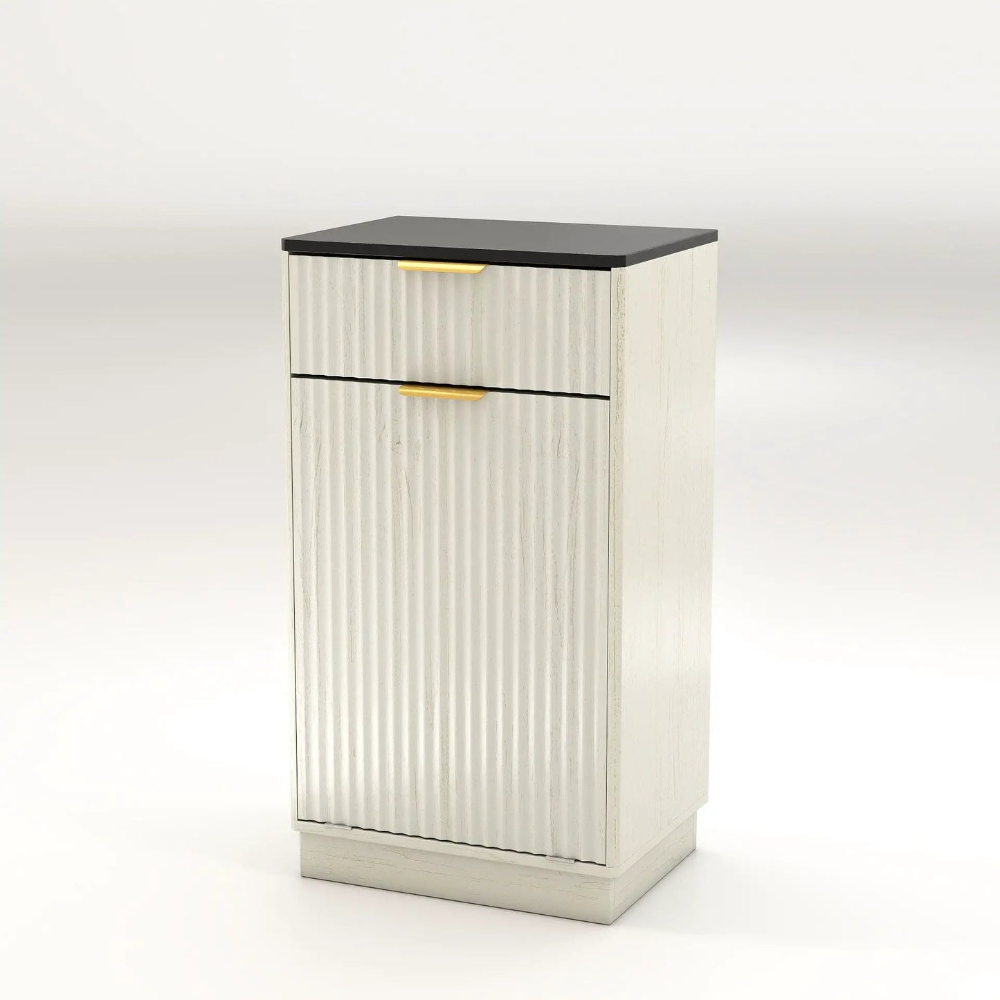 Tilt-out trash cabinet with wave-textured drawer and pull-out bin, handles by Unique Piece on Tampa Home & Garden Store