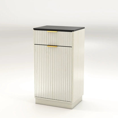 Tilt-out trash cabinet with wave-textured drawer and pull-out bin, handles by Unique Piece on Tampa Home & Garden Store