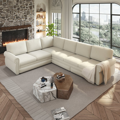 118-inch L-shaped convertible sofa bed in cream upholstery by HouseOfZazla on Tampa Home & Garden Store