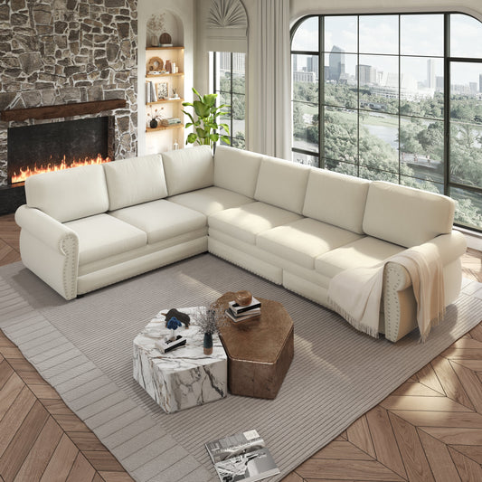 118-inch L-shaped convertible sofa bed in cream upholstery by HouseOfZazla on Tampa Home & Garden Store