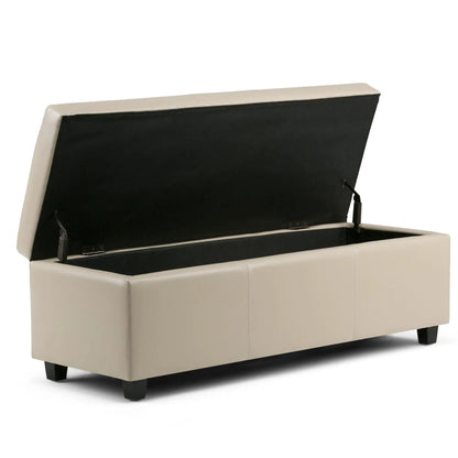 Avalon storage ottoman bench beige with black interior lid open by Unique Piece Furniture on Tampa Home & Garden Store
