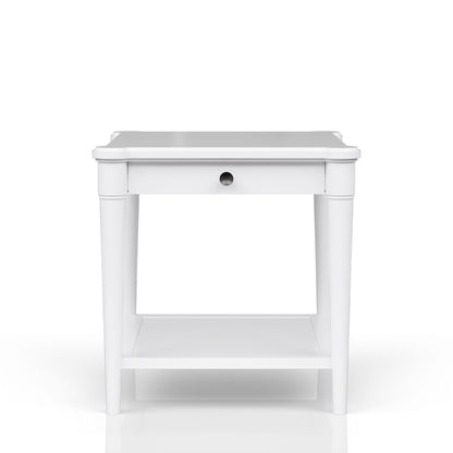 End table with storage drawer, white finish, circular drawer cutout, by Unique Piece Furniture on Tampa Home & Garden Store