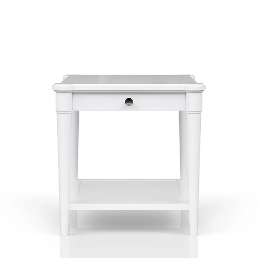End table with storage drawer, white finish, circular drawer cutout, by Unique Piece Furniture on Tampa Home & Garden Store