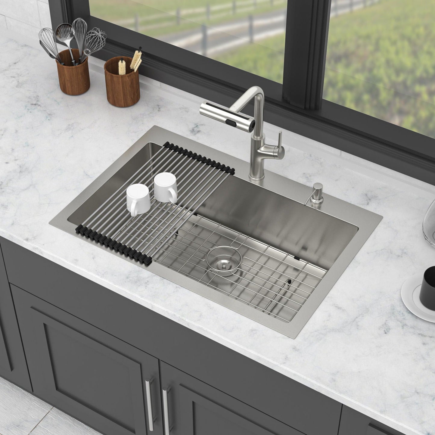 Stainless Steel Kitchen Sink with Faucet and Soap